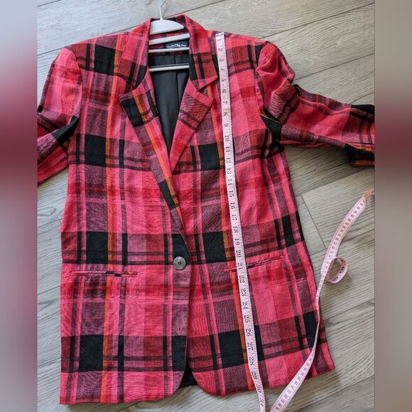Hunters Run Vintage Pink Plaid Linen Viscose Blend Blazer Size Small - Picture 9 of 9